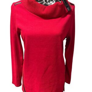 NWT Rafaella Women’s Ruby Cowl Neck Sweater w/ Zipper & Pleather Accents- M